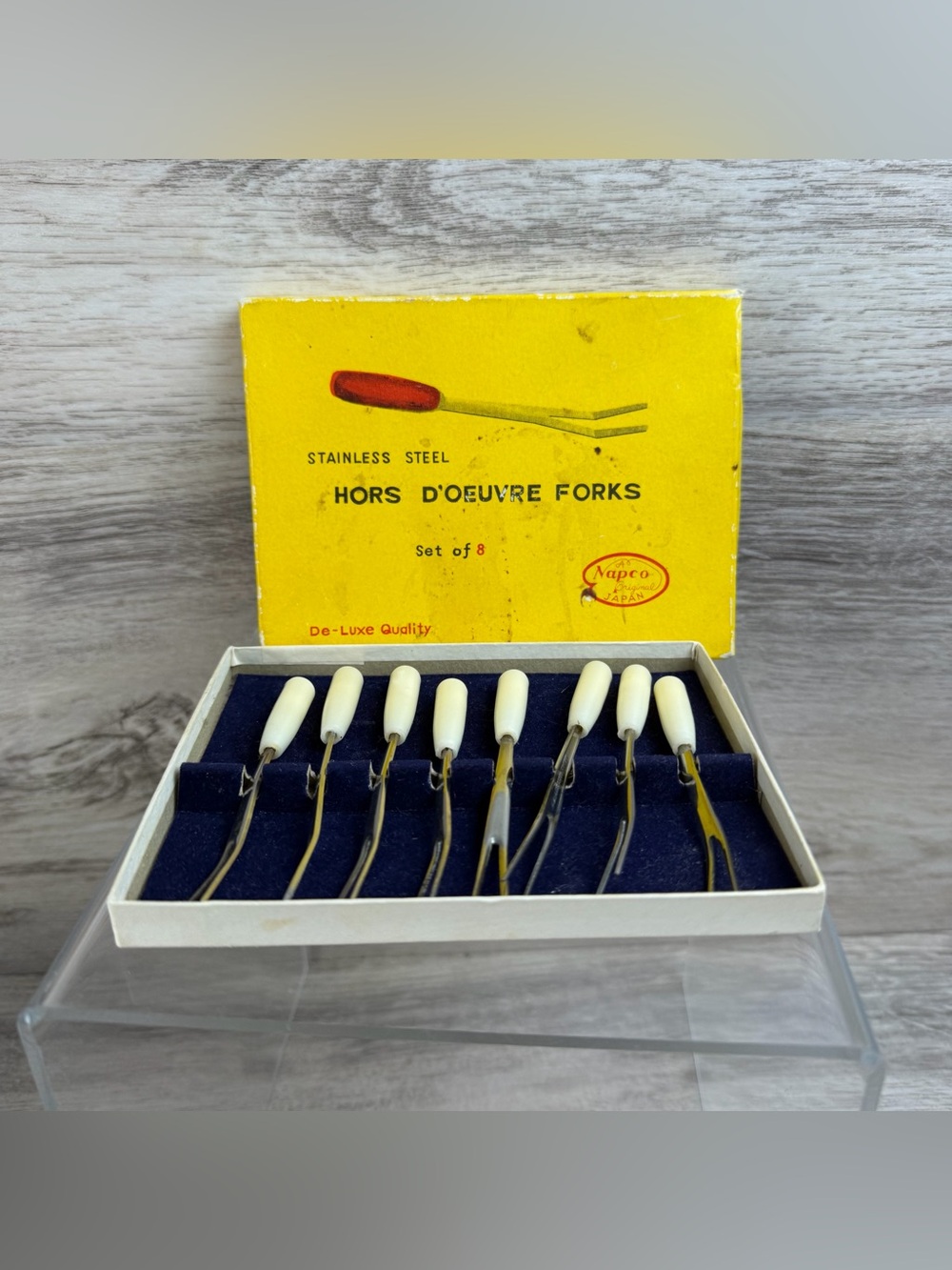 Vintage 8 Pc Stainless Steel Hors D'oeuvre Forks MCM De Lux Quality Finish